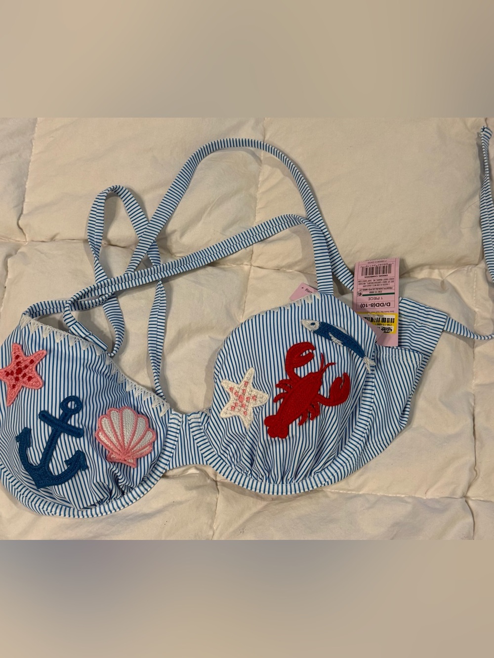 Size 8-10 D/DD wild fable Underwire Adjustable Blue/White Nautical Bikini Top